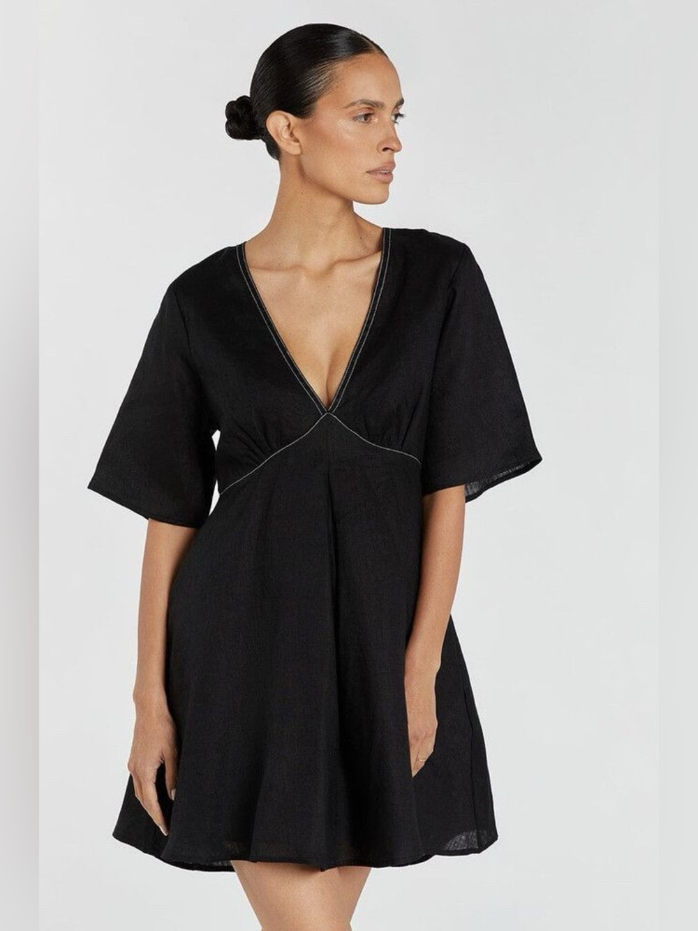 DISSH / RHODES BLACK LINEN MINI DRESS